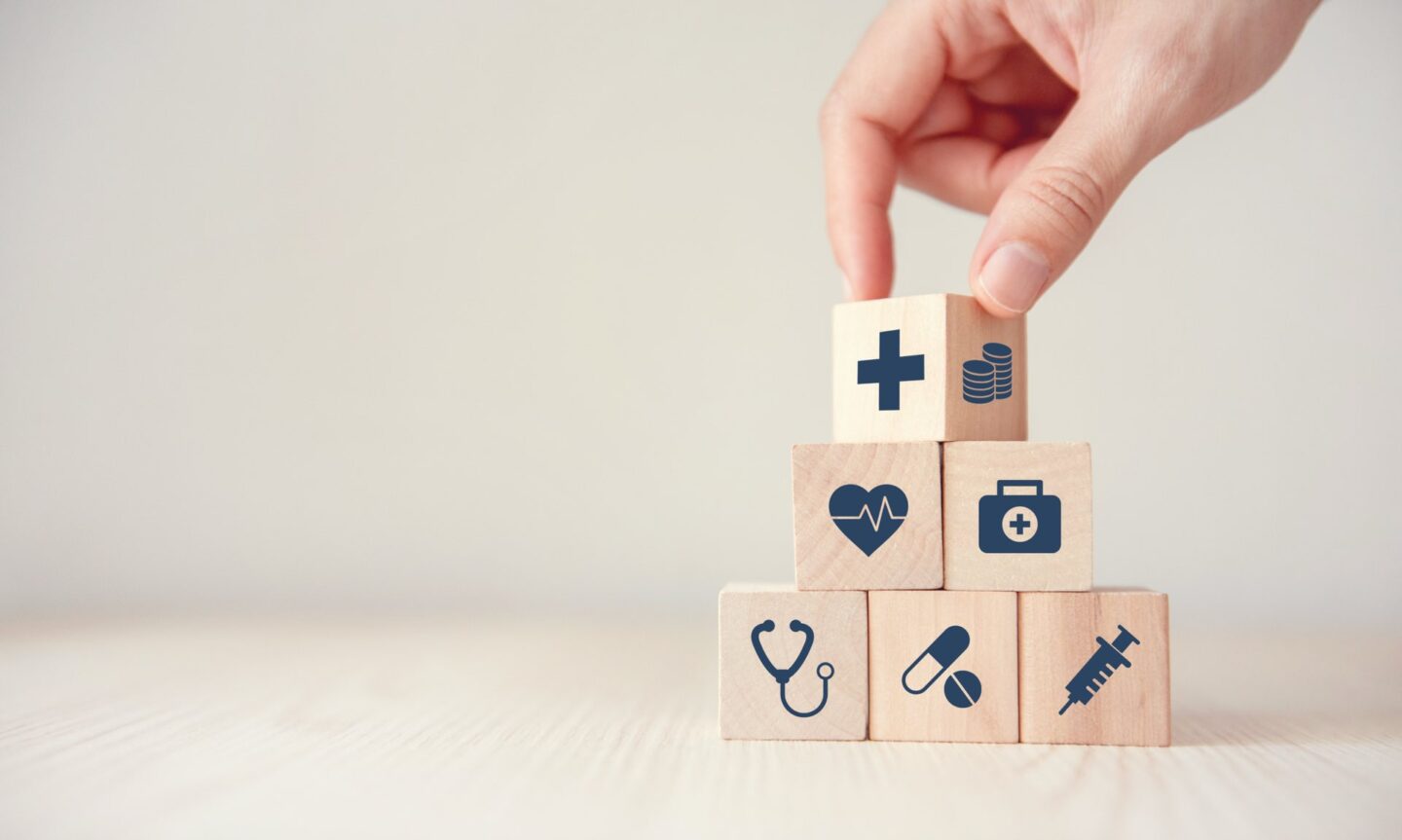 Wooden blocks with medical pictures on them